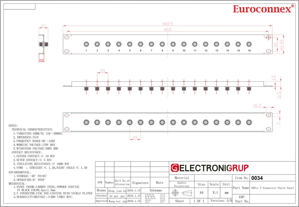 19" 1U F patch panel 16 puertos — imagen 2