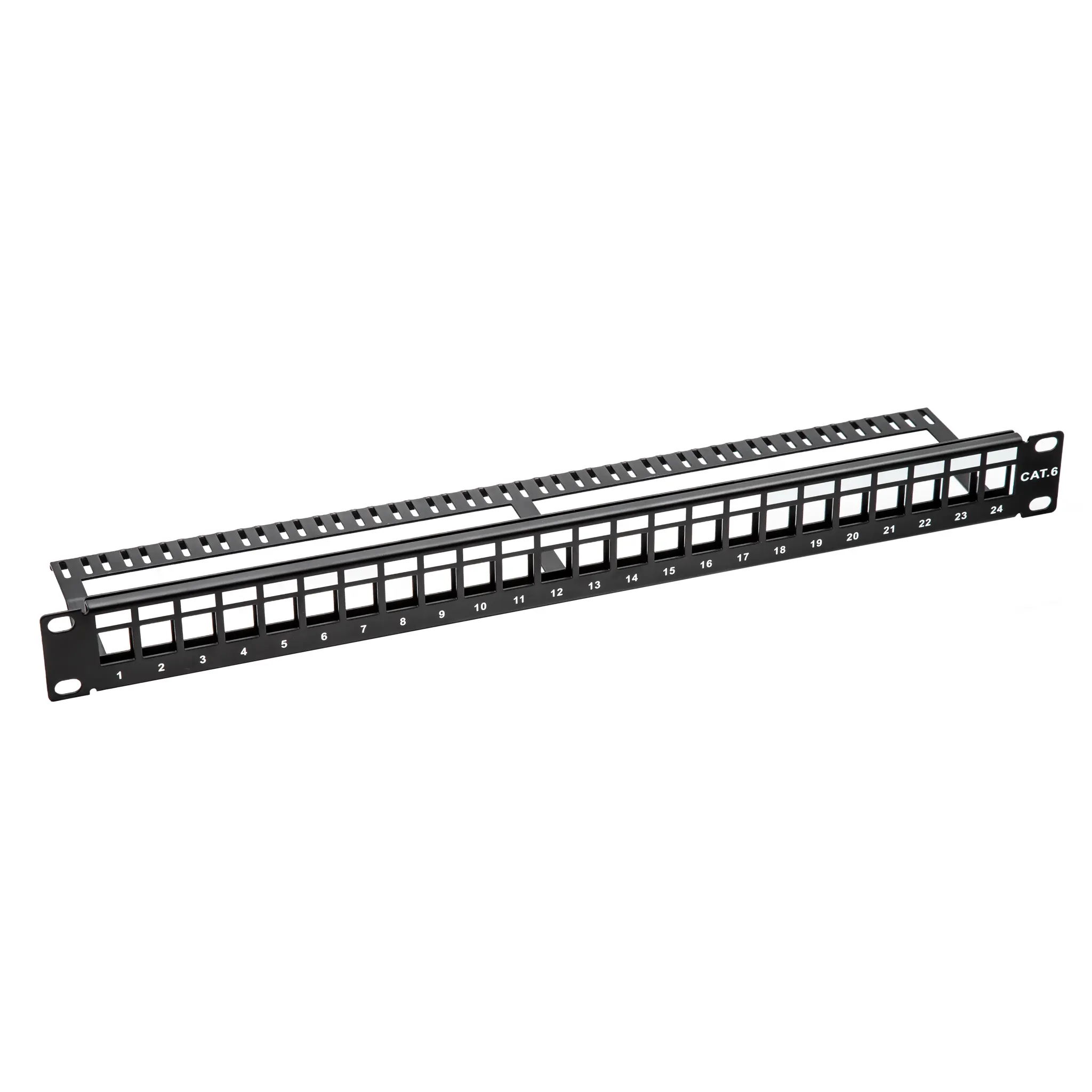 19" 1U Patch panel 24 puertos Cat.6 Vacío | Soporte Integrado