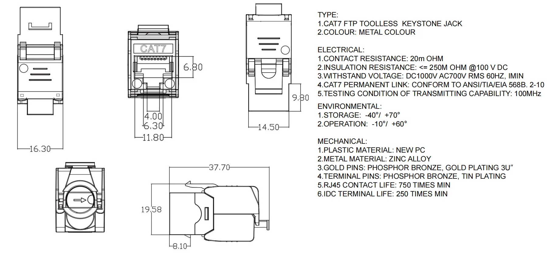 FTP Cat.7 180º Keystone - sin herramientas — imagen 2