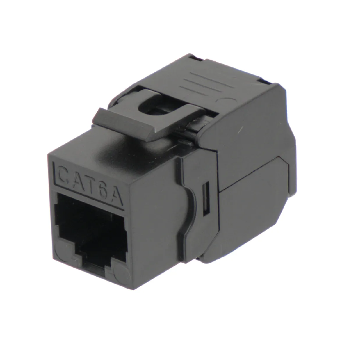 RJ45 UTP Keystone Cat.6A Negro sin herramientas, 180 grados