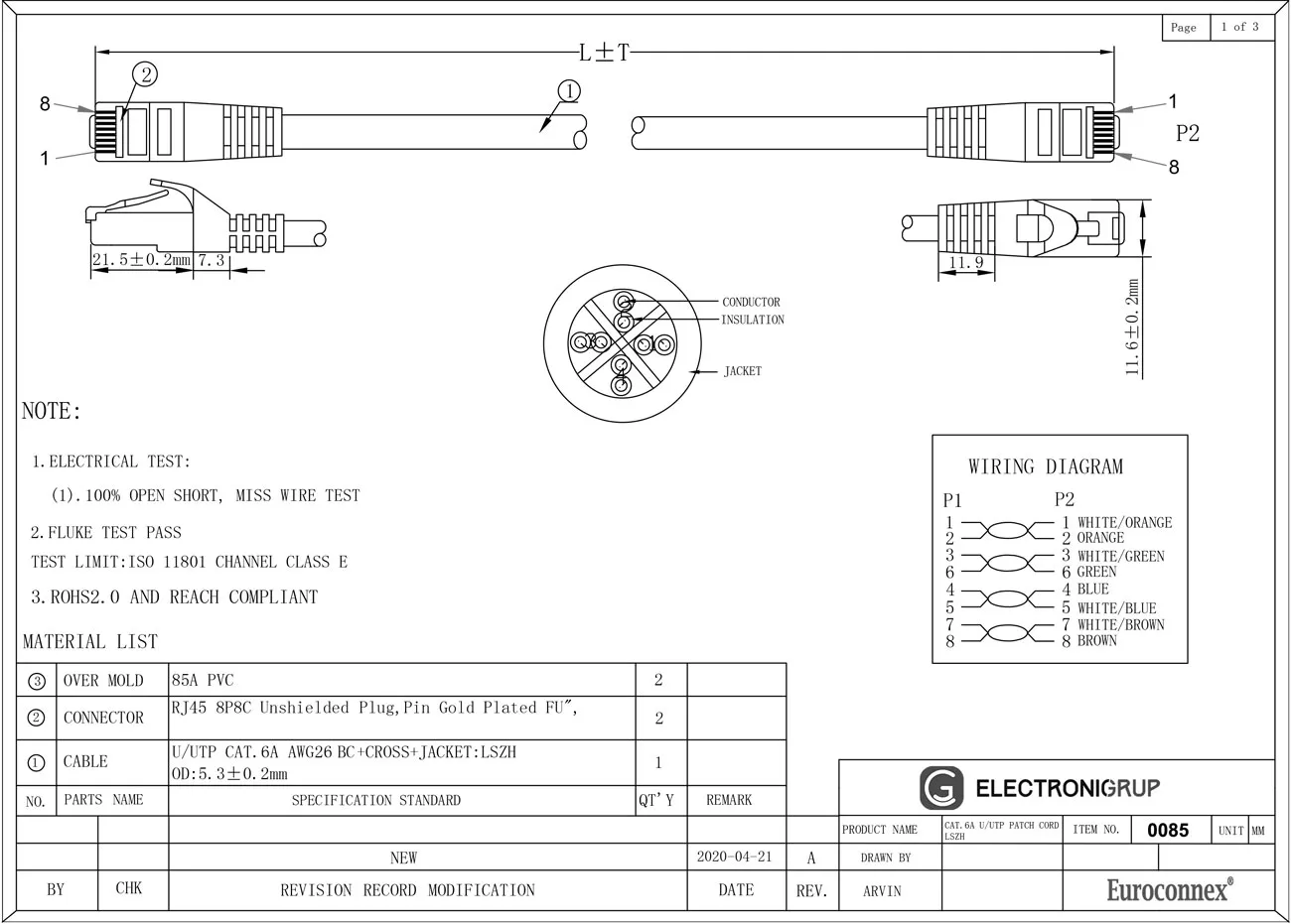Cat.6A UTP LSZH 100% CU, 26AWG, 7m. Gris — imagen 2