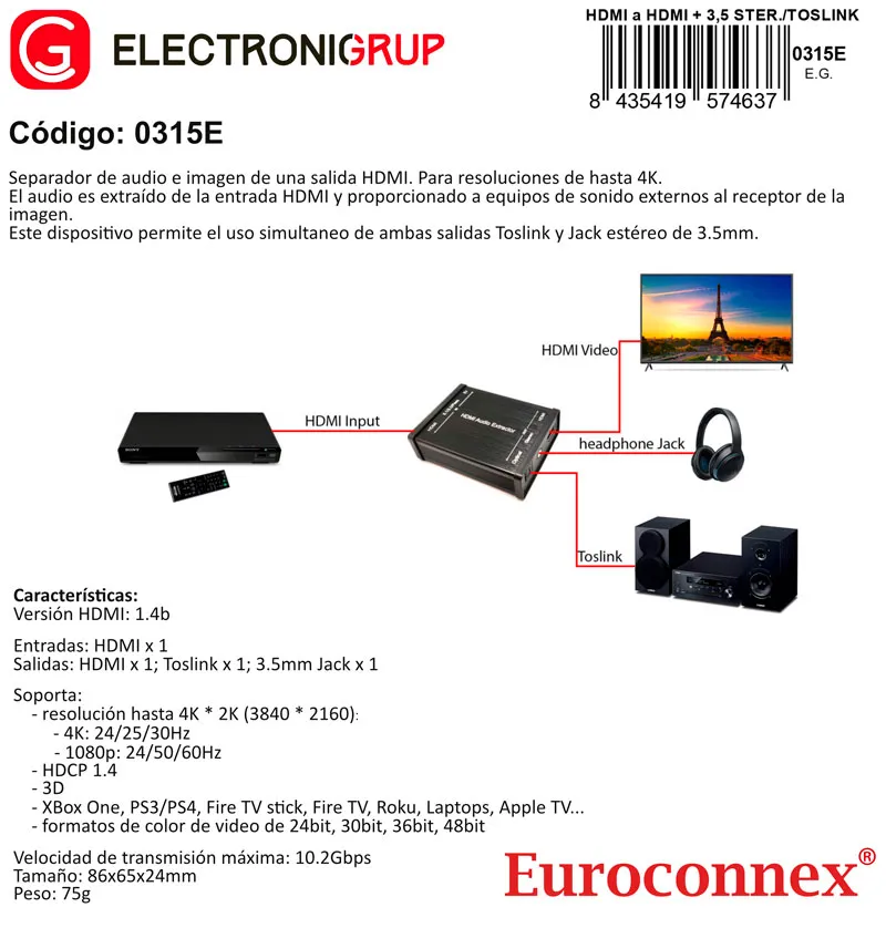 Separador de audio HDMI 1.4V, 4K — imagen 2