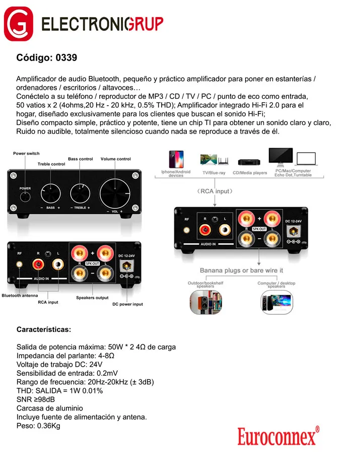 Amplificador de Audio Bluetooth 50Wx2 — imagen 2