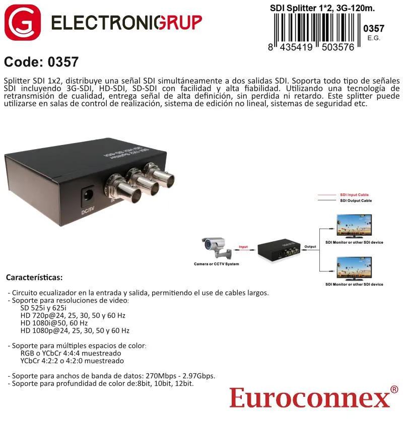SDI Splitter&Repetidor 1x2 con soporte para HD-SDI/3G SDI, 120m. — imagen 2