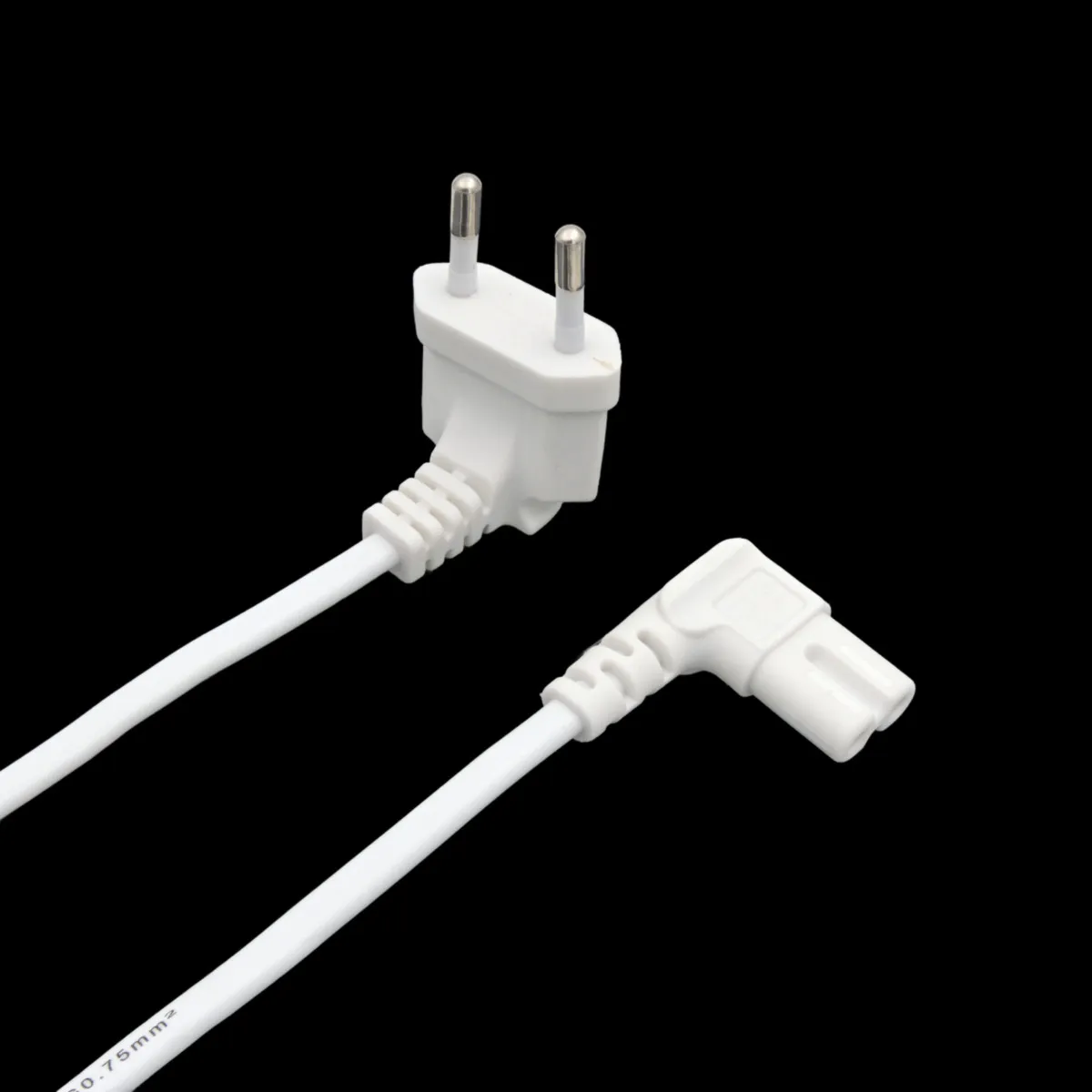 Cable de Alimentación EU 1.5m | Conector Euro Tipo C (CEE7/16) en Ángulo Recto a C7 | 2 Hilos 0.75mm² | Blanco