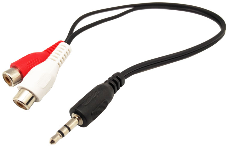 Jack 3.5mm St a 2RCA Hembra, 30cm, Negro