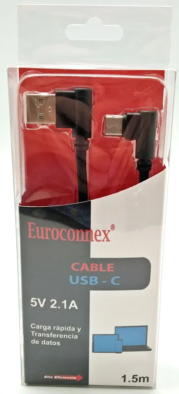 USB A Macho a USB C macho, 1.5m Conectores Acodados — imagen 2