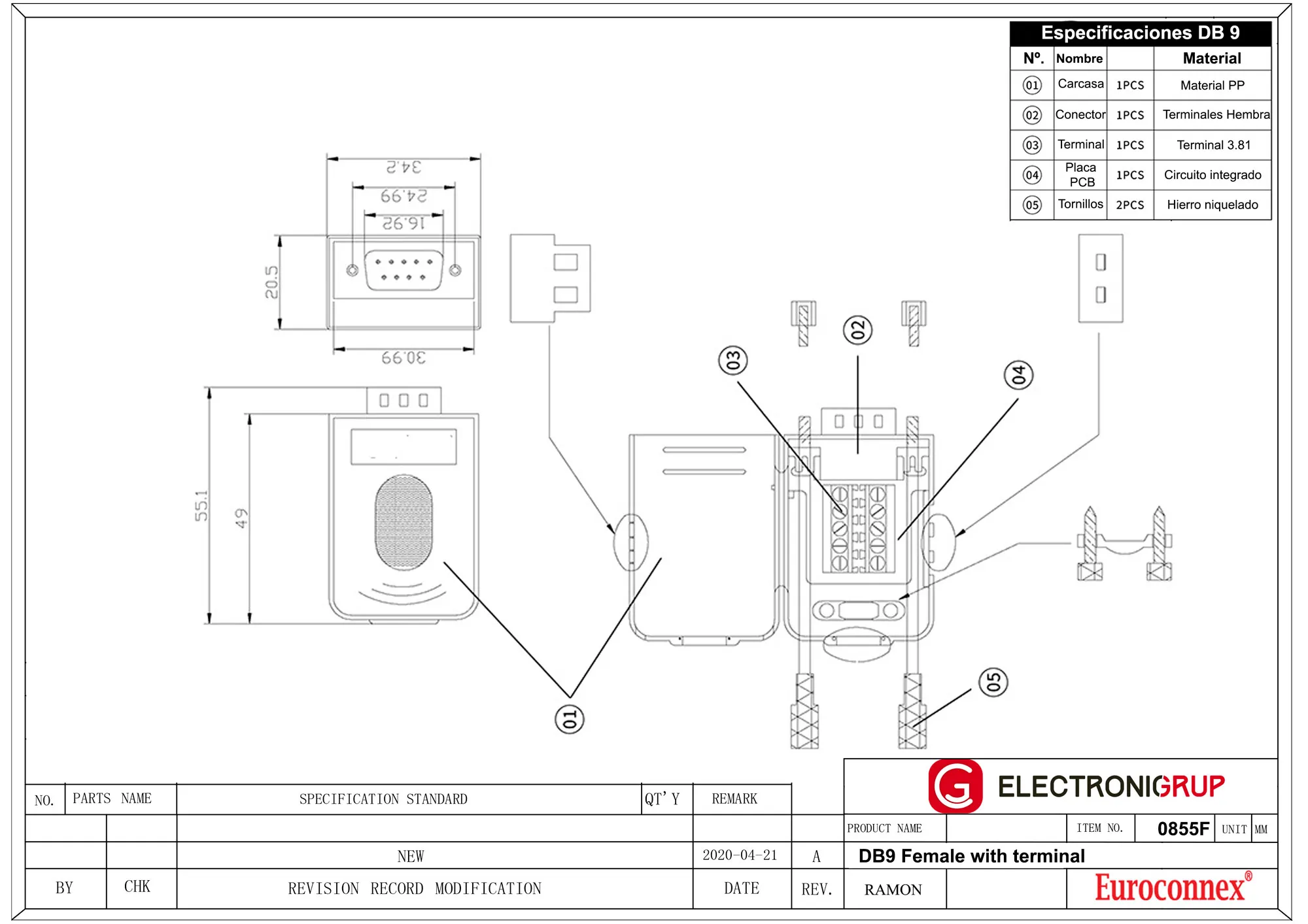 DB9 Hembra con terminales — imagen 2