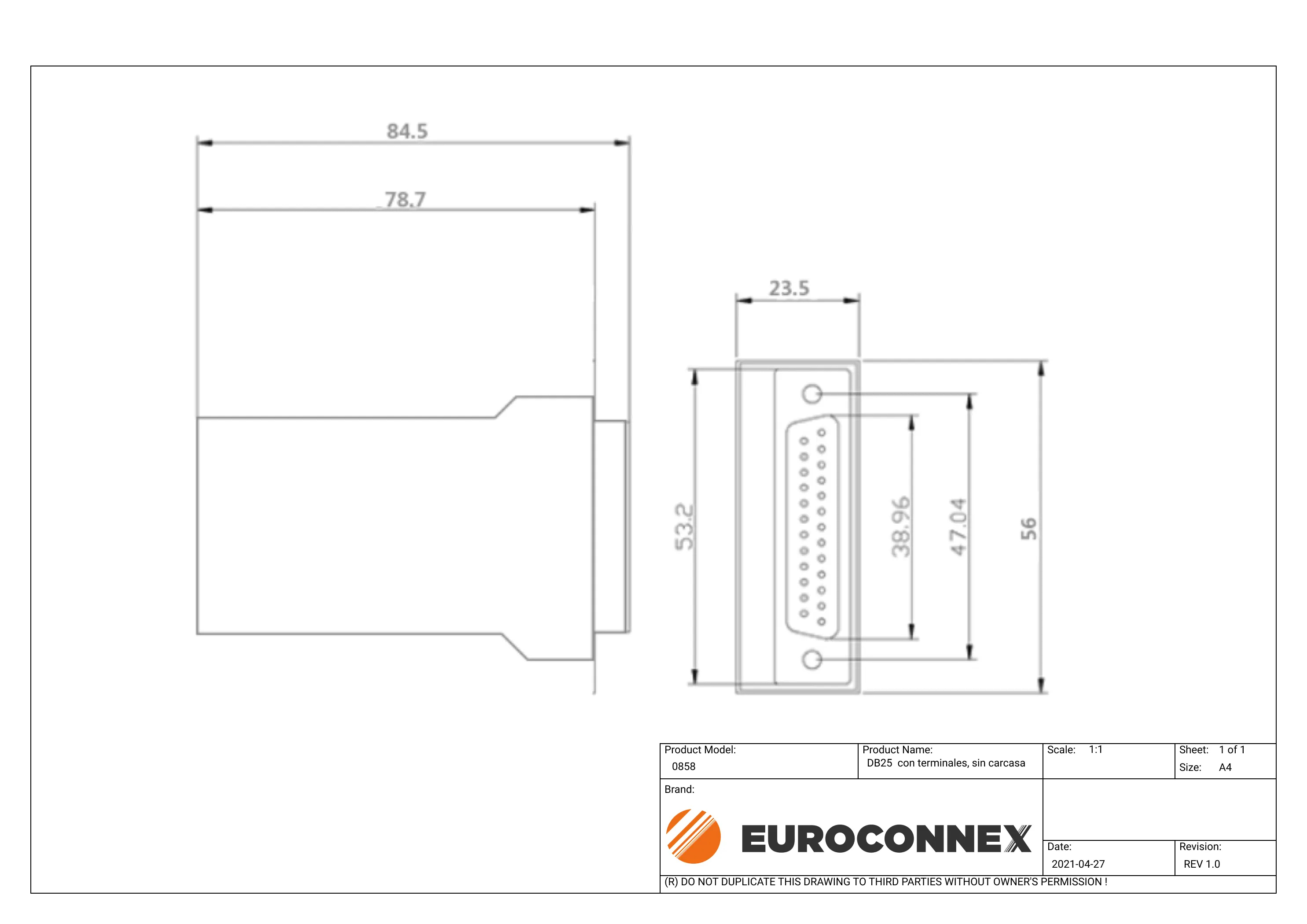 DB25 Hembra con terminales, sin carcasa — imagen 2