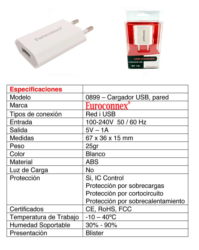 CARGADOR USB 220V.-5,0V. 1A — imagen 2