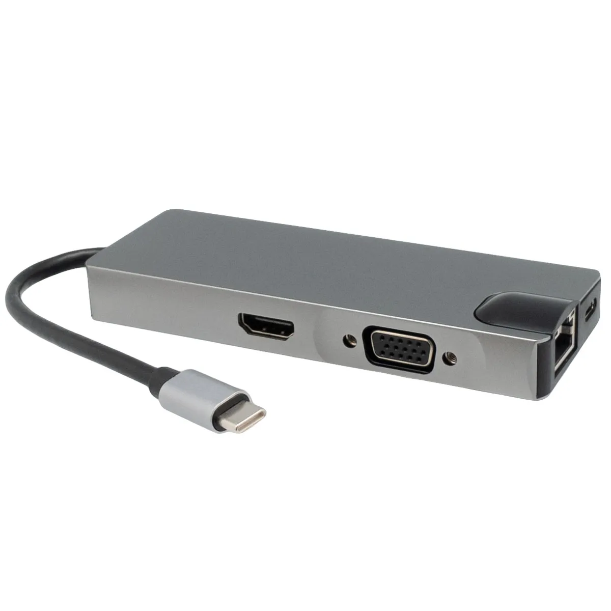Hub USB-C a Ethernet RJ45 1000BaseT + HDMI 4K + 2 * USB-A 3.0  + 1 * USB-C PD + VGA + SD / TF card reader — imagen 2