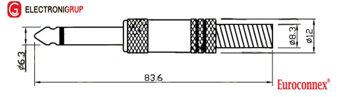 6.35mm MONO MACHO, LINEAS ROJAS — imagen 2