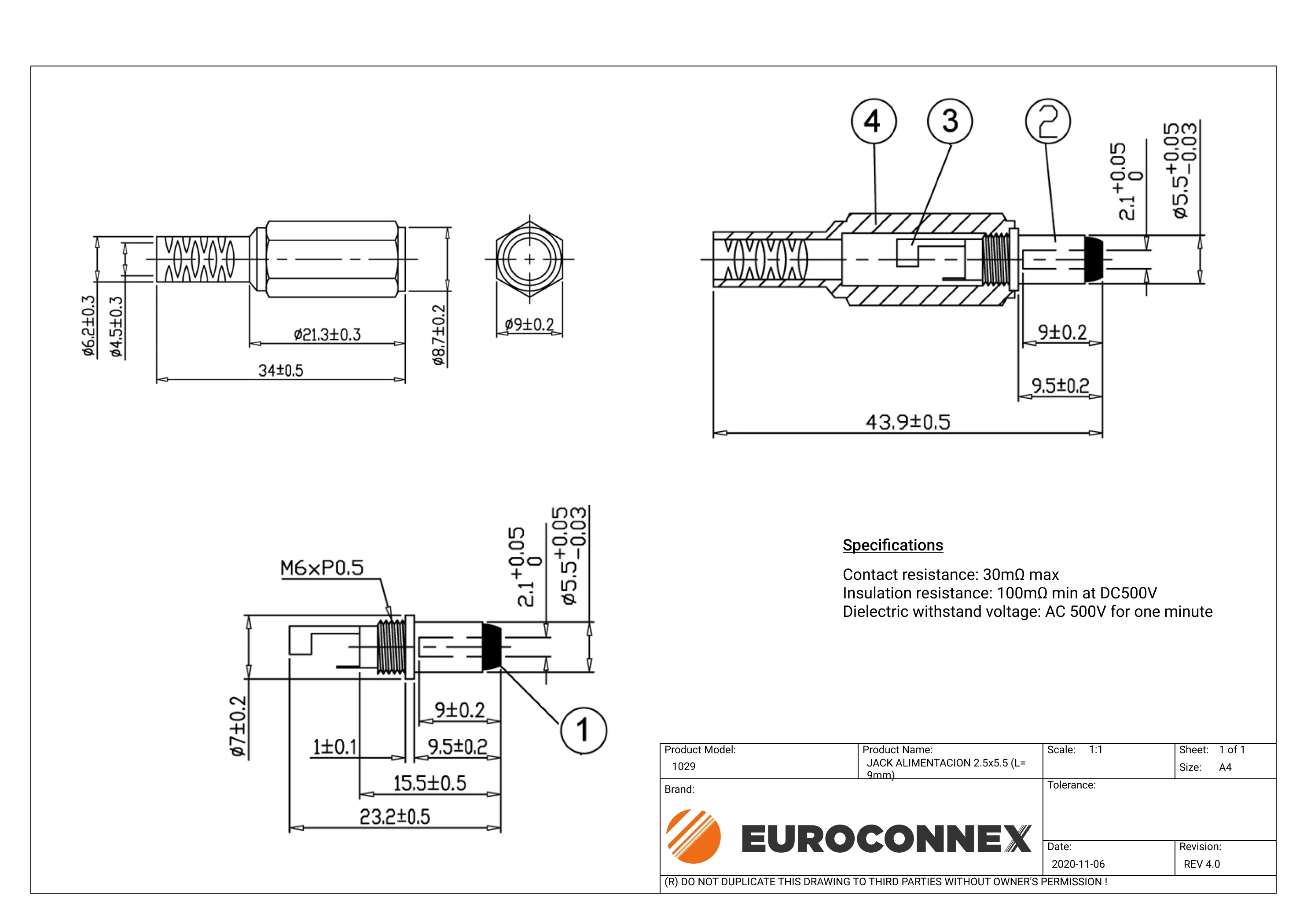 JACK ALIMENTACION 2.5x5.5 (L= 9mm) ECONOMICO — imagen 2
