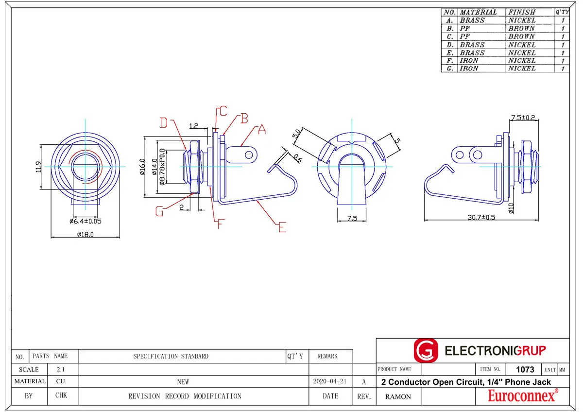 6.4mm MONO CHASIS ABRIR CIRCUITO — imagen 2