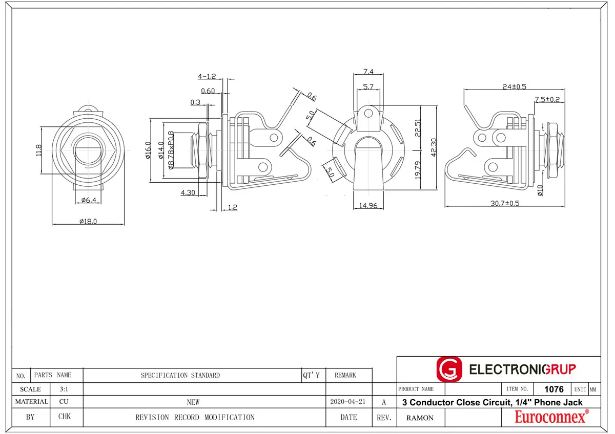 6.4mm ESTEREO CHASIS, CERRAR CIRCUITO — imagen 2