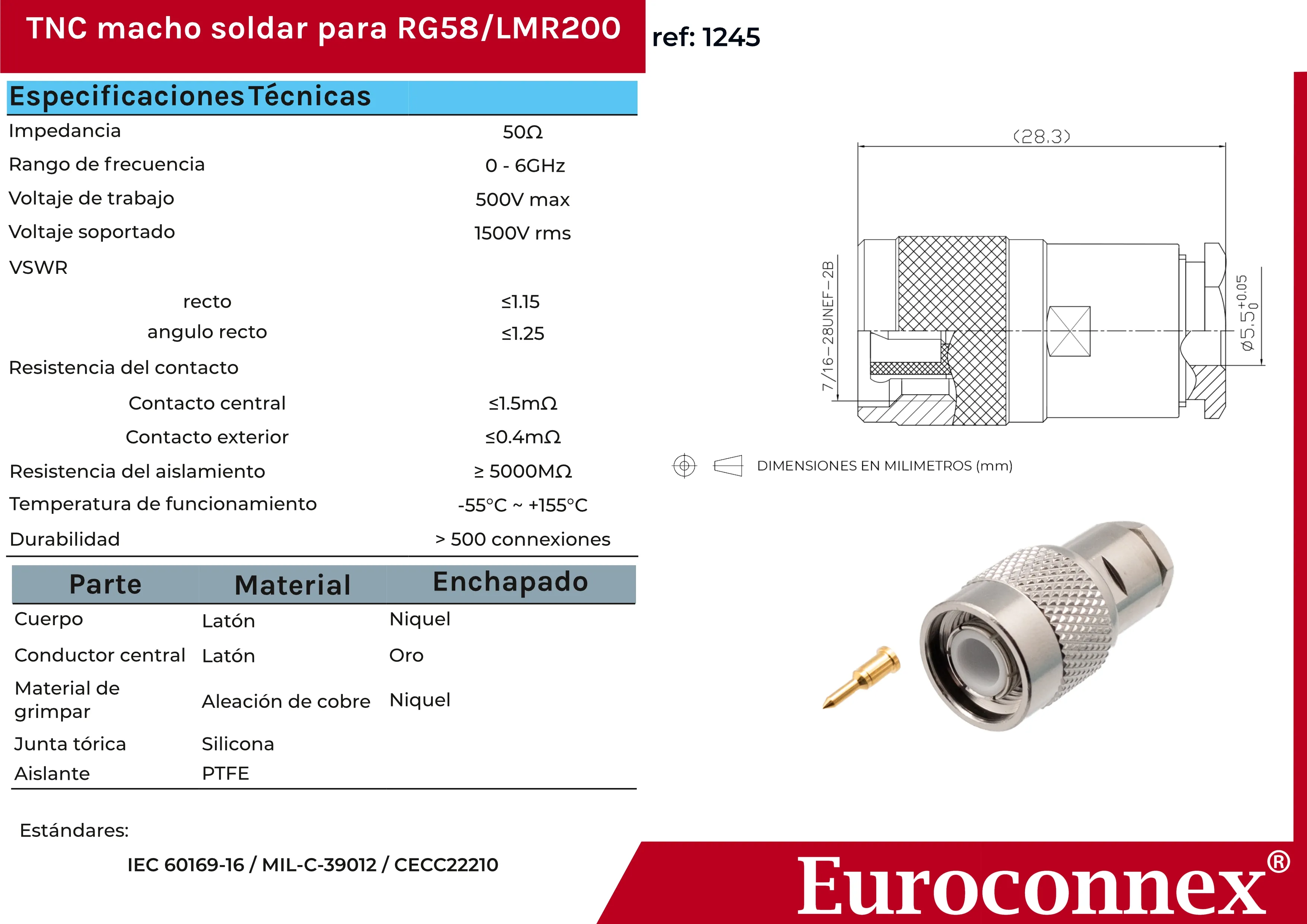RG-58, TNC Macho Soldar, PTFE — imagen 2