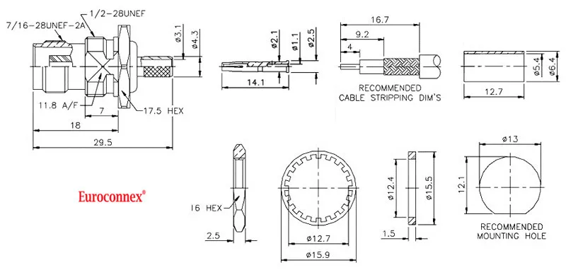 RG-58, TNC HEMBRA CHASIS CRIMPAR — imagen 2