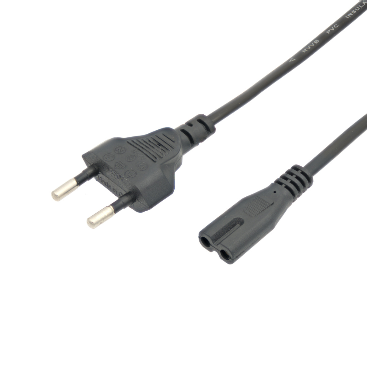 Cable de Alimentación EU 1.5m | Conector Euro Tipo C (CEE7/16) a C7 | 2 Hilos 0.75mm² | Negro