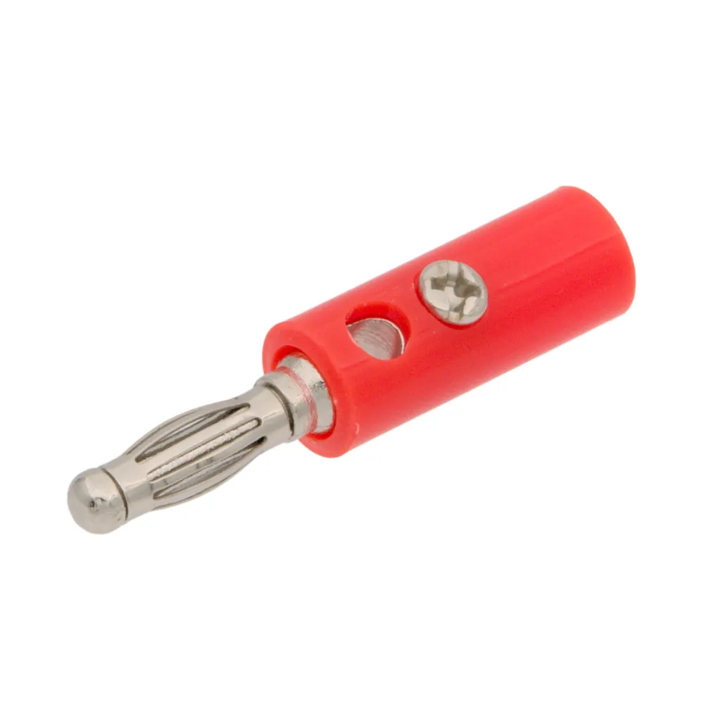 4mm Male Banana Plug with 9 Contacts (9-leaf type), Red Plastic Body and Screaming Thread. Contact Length: 14.5mm