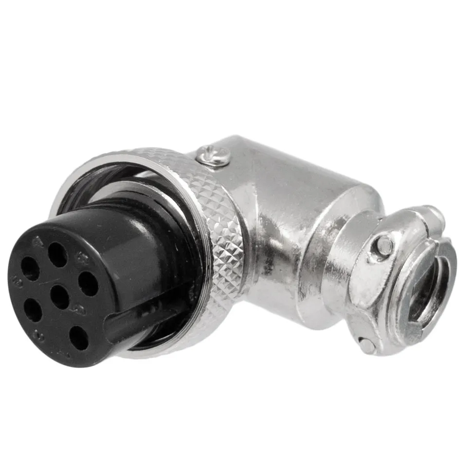 Conector aéreo GX16 hembra 6 pines, acodado 90°