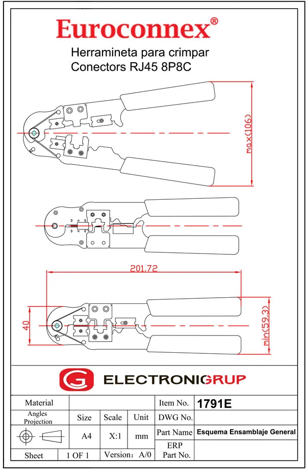 TENAZA CRIMPAR, CORTAR Y PELAR PARA CONECTORES 8P8C/RJ45 — imagen 2