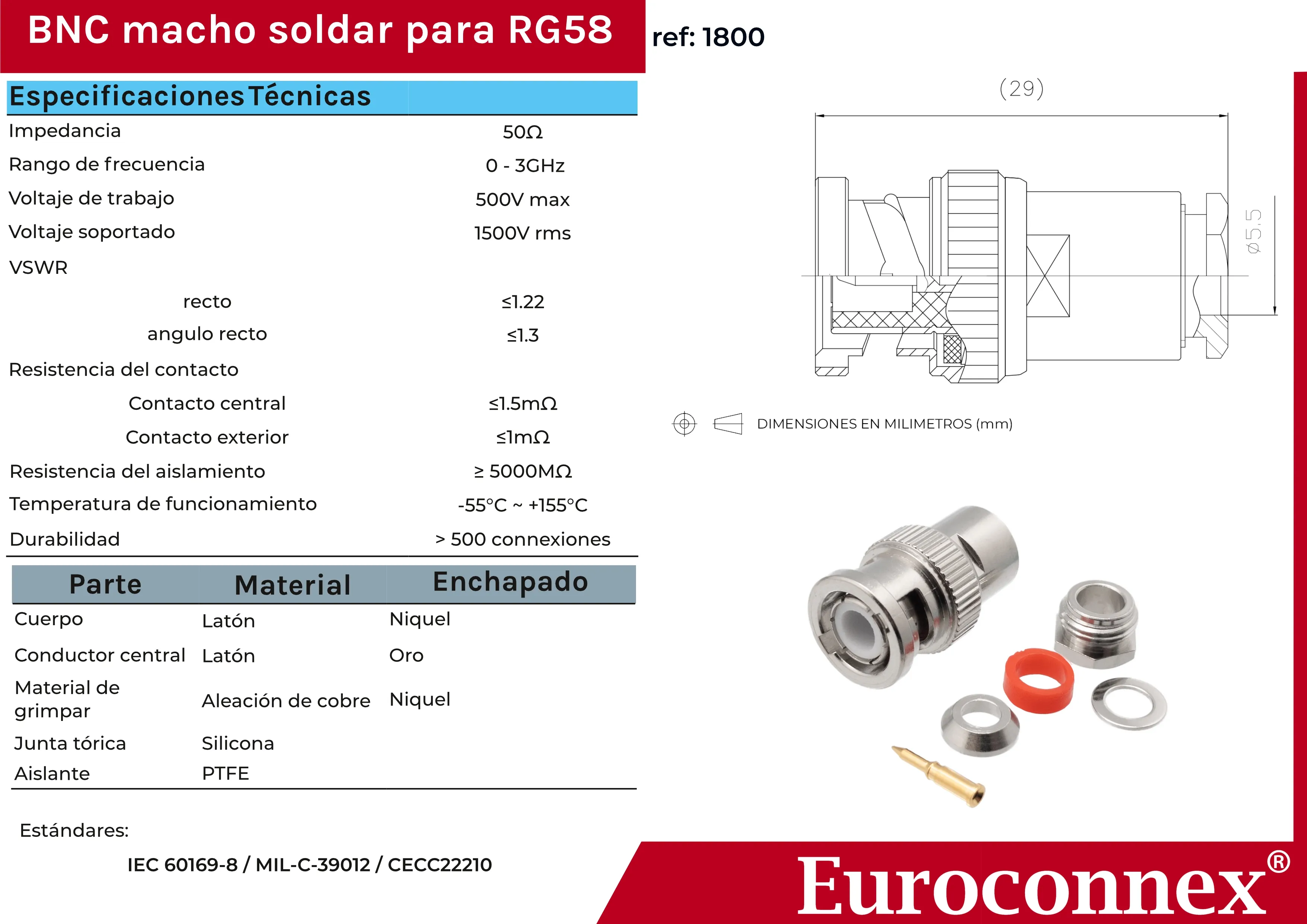 RG-58, BNC MAcho Soldar, PTFE — imagen 2