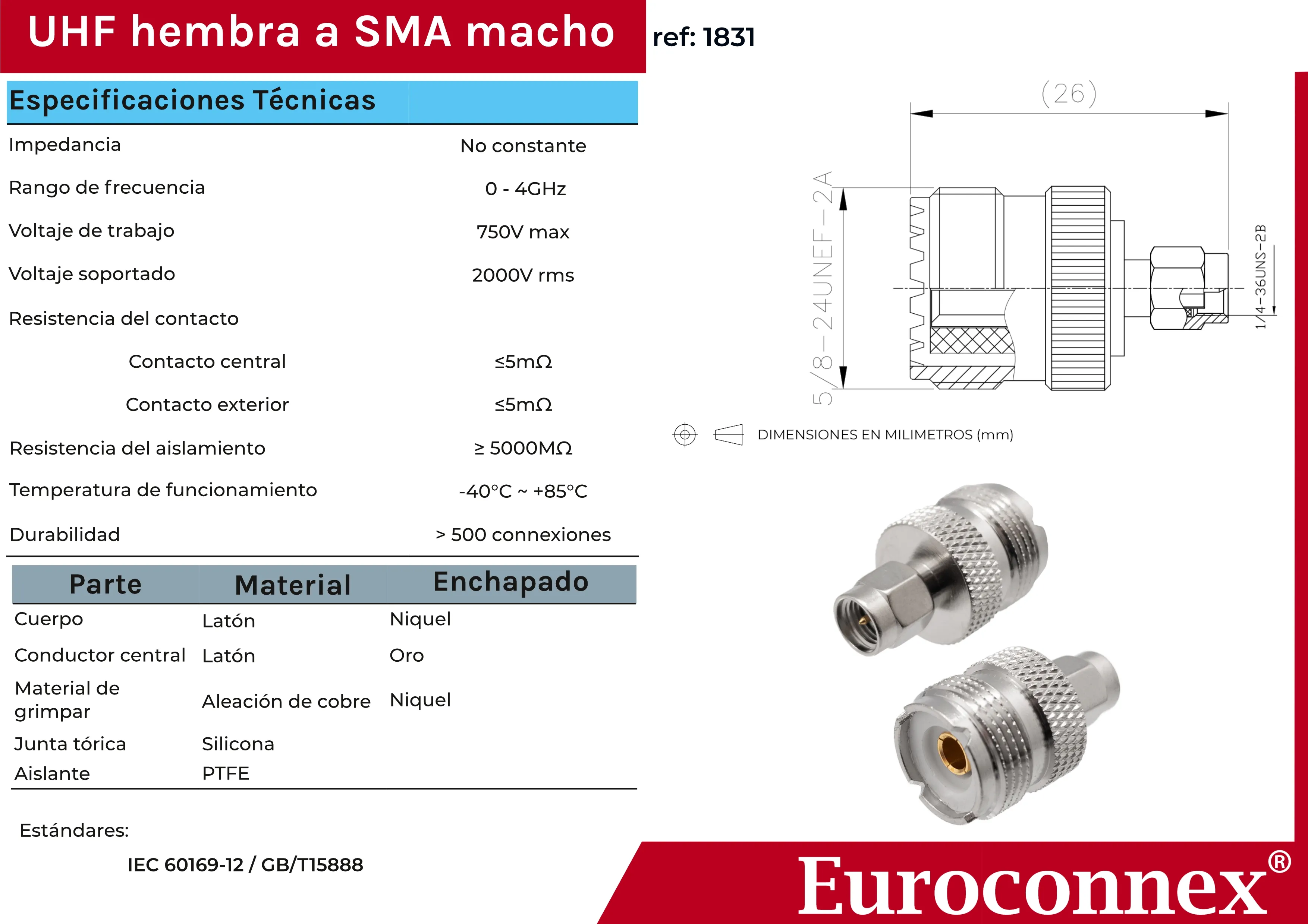 SMA MACHO - UHF HEMBRA — imagen 2