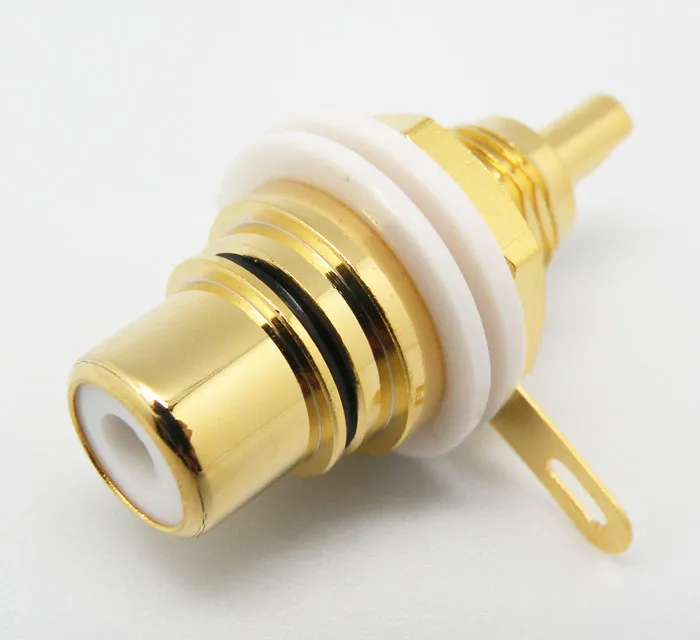 RCA Hembra Chasis Dorado, PTFE, Negro