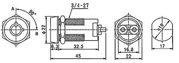 INTERRUPTOR CERRADURA OFF-ON, CON DOS LLAVES, 125V. 4A  (250V. 2A) — imagen 2