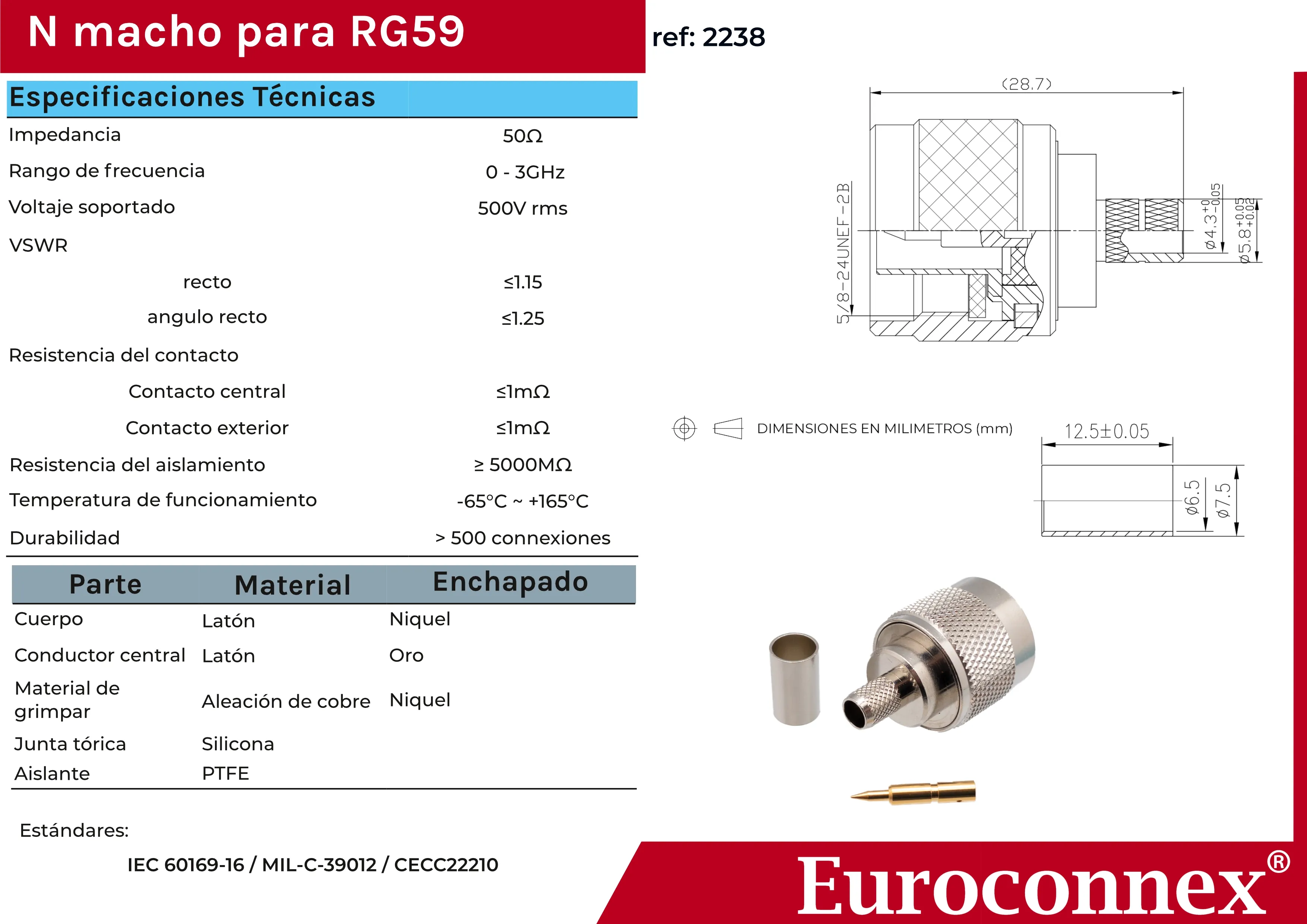 RG-59, N Macho Crimpar, PTFE — imagen 2