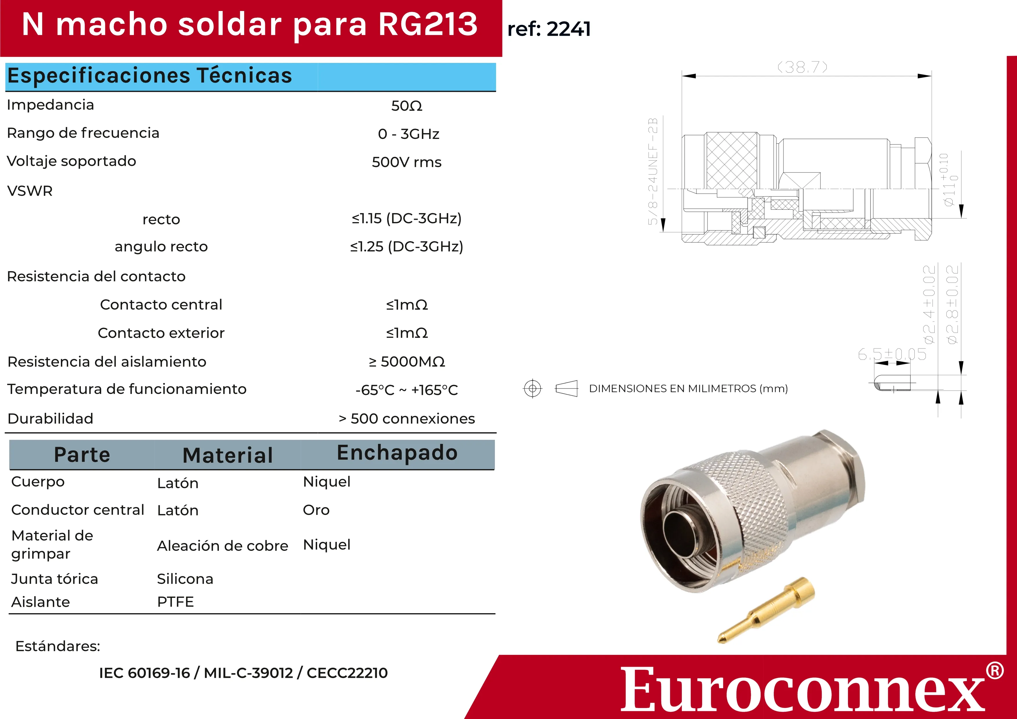 N Macho para RG-213, PTFE — imagen 2