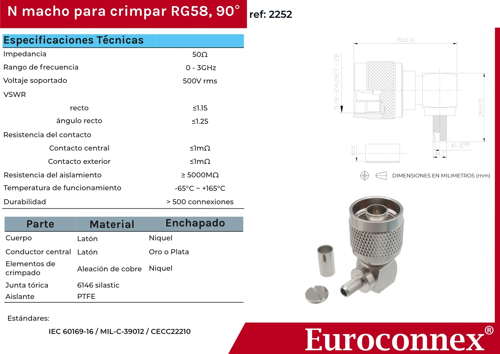 90º N MACHO CRIMPAR RG58, PTFE — imagen 2