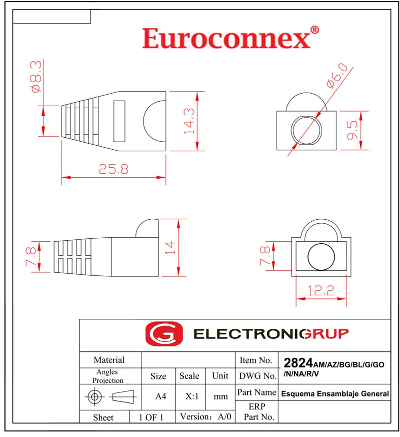 Capuchón protector para conector RJ45 para cable de Ø6mm con burbuja, Rojo — imagen 2