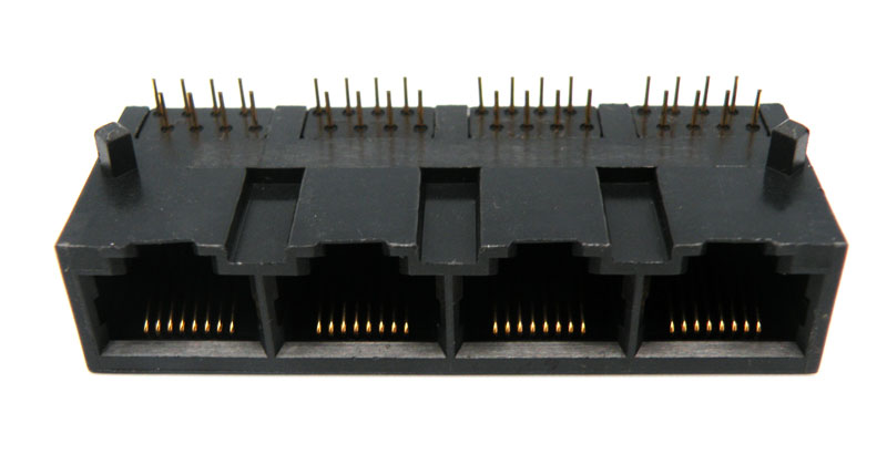 Base 4 x RJ45 UTP 50U" (8P8C) para PCB, acodada