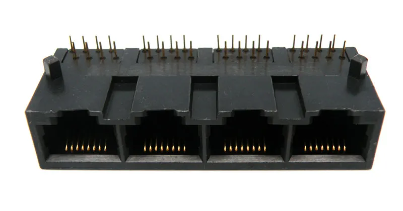 Base 4 x RJ45 UTP 50U" (8P8C) para PCB, acodada