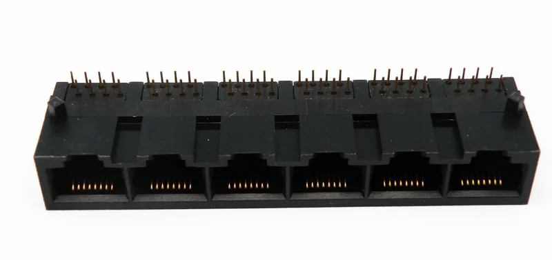 Base 6 x RJ45 UTP 50U" (8P8C) para PCB, acodada