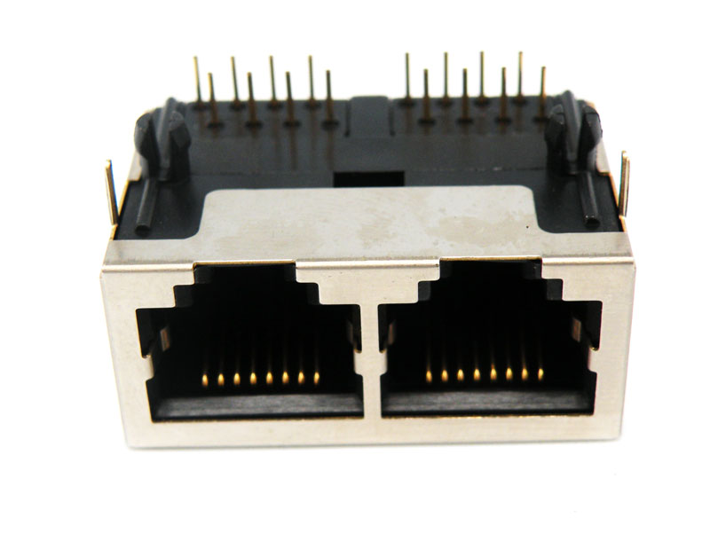 Base 2 x RJ45 STP 50U" (8P8C) para PCB, acodada