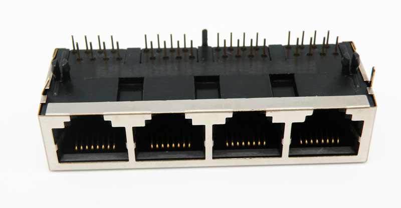 Base 4 x RJ45 STP 50U" (8P8C) para PCB, acodada
