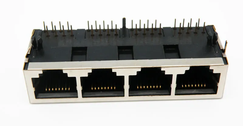 Base 4 x RJ45 STP 50U" (8P8C) para PCB, acodada