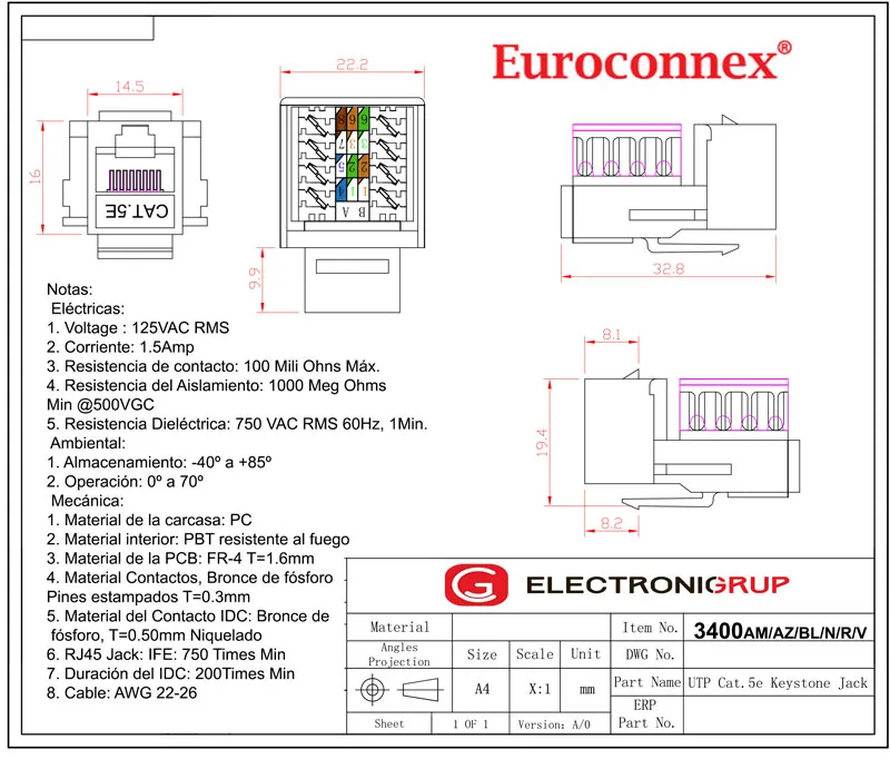 CAT.5e KEYSTON JACK, ACODADO, BLANCO — imagen 2
