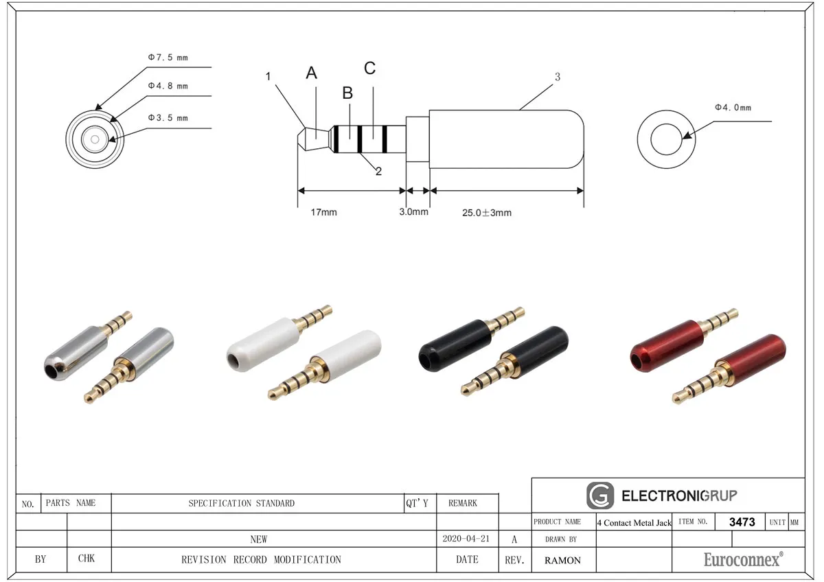 3.5mm MACHO - 4 CONTACTOS, NEGRO — imagen 2