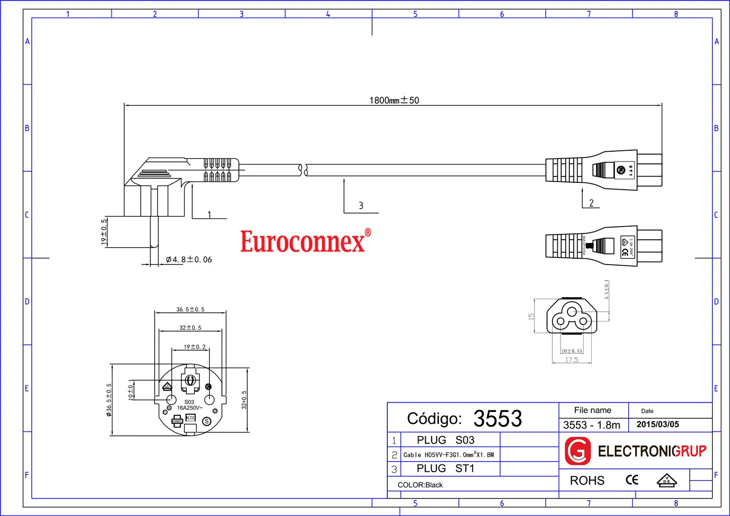 CABLE ALIMENTACIÓN TIPO TREBOL, 1.8m — imagen 2