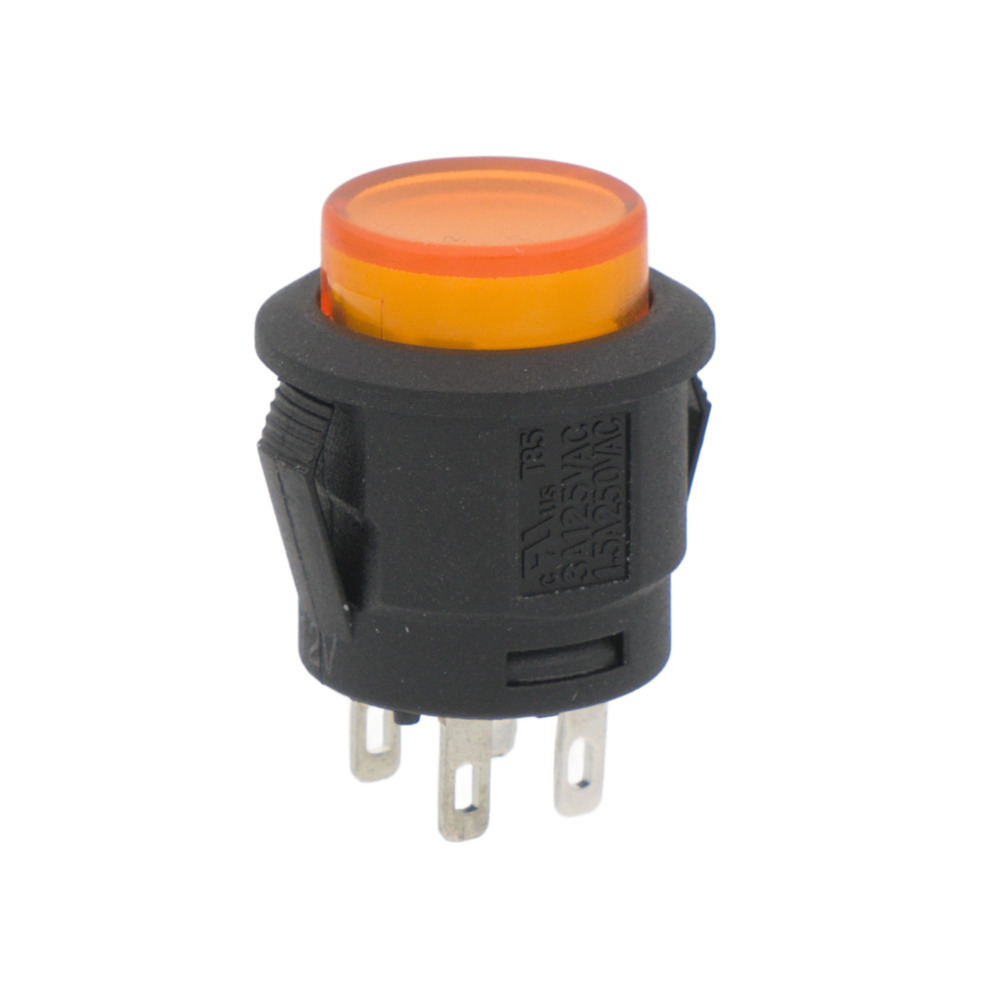 INTERRUPTOR LUMINOSO ON-OFF, 4P. 12V, Ø15mm, COLOR AMARILLO