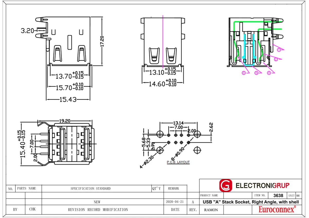 DOBLE USB-A, HEMBRA C.I., BLINDADO — imagen 2