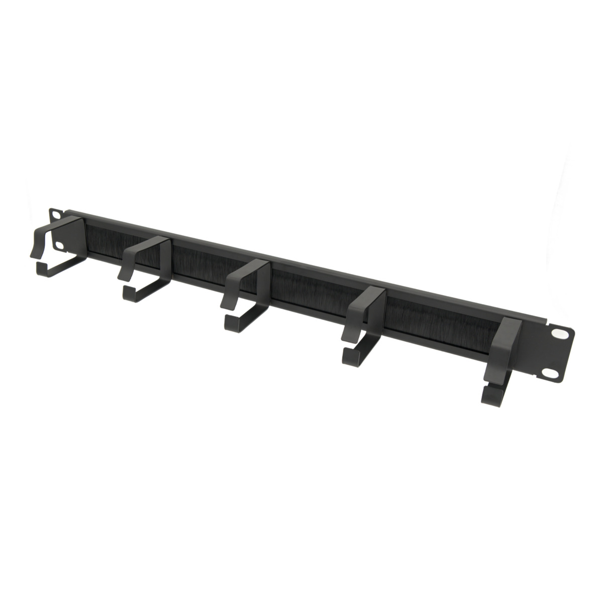 Organitzador horitzontal de cables d'acer amb raspall i 5 anelles en forma de D, 1U, una cara, per a 19"