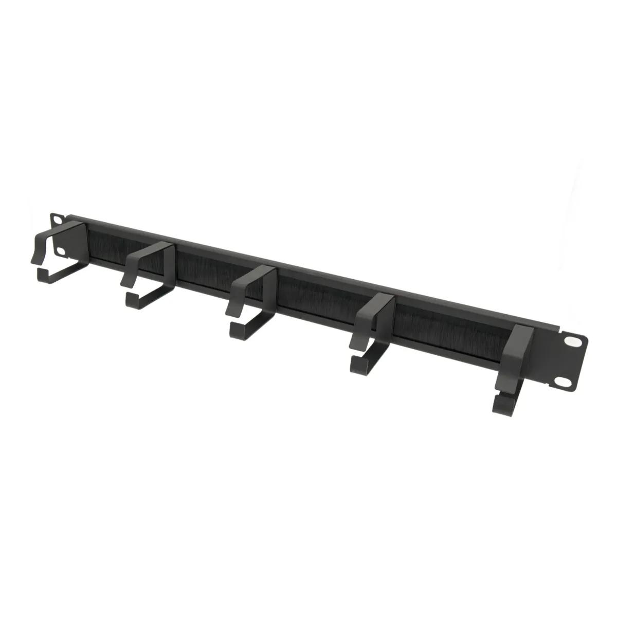 Organizador horizontal de cables de acero con cepillo y 5 anillos en forma D, 1U, una cara, para 19"