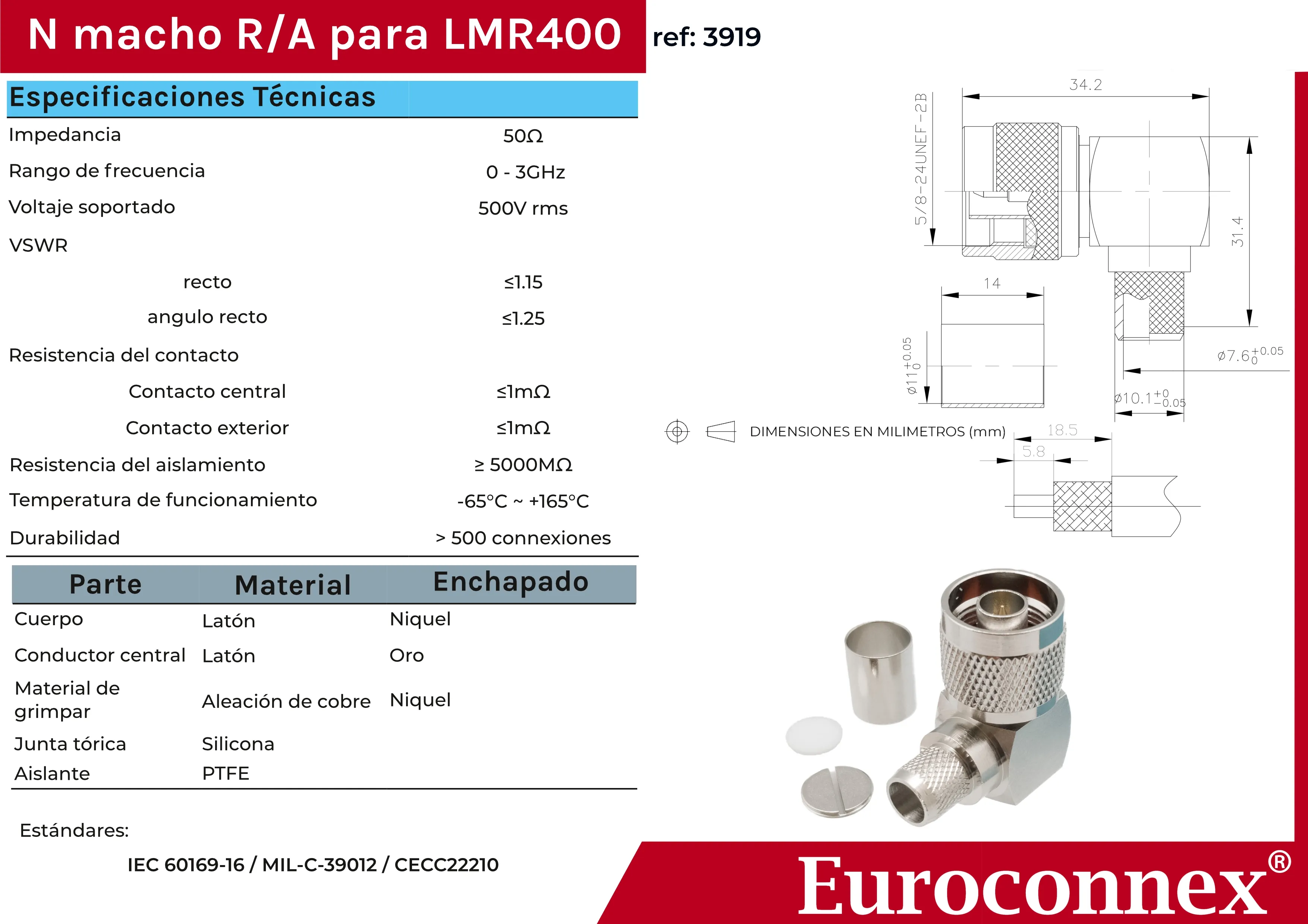 90º N MACHO CRIMPAR LMR400, PTFE — imagen 2