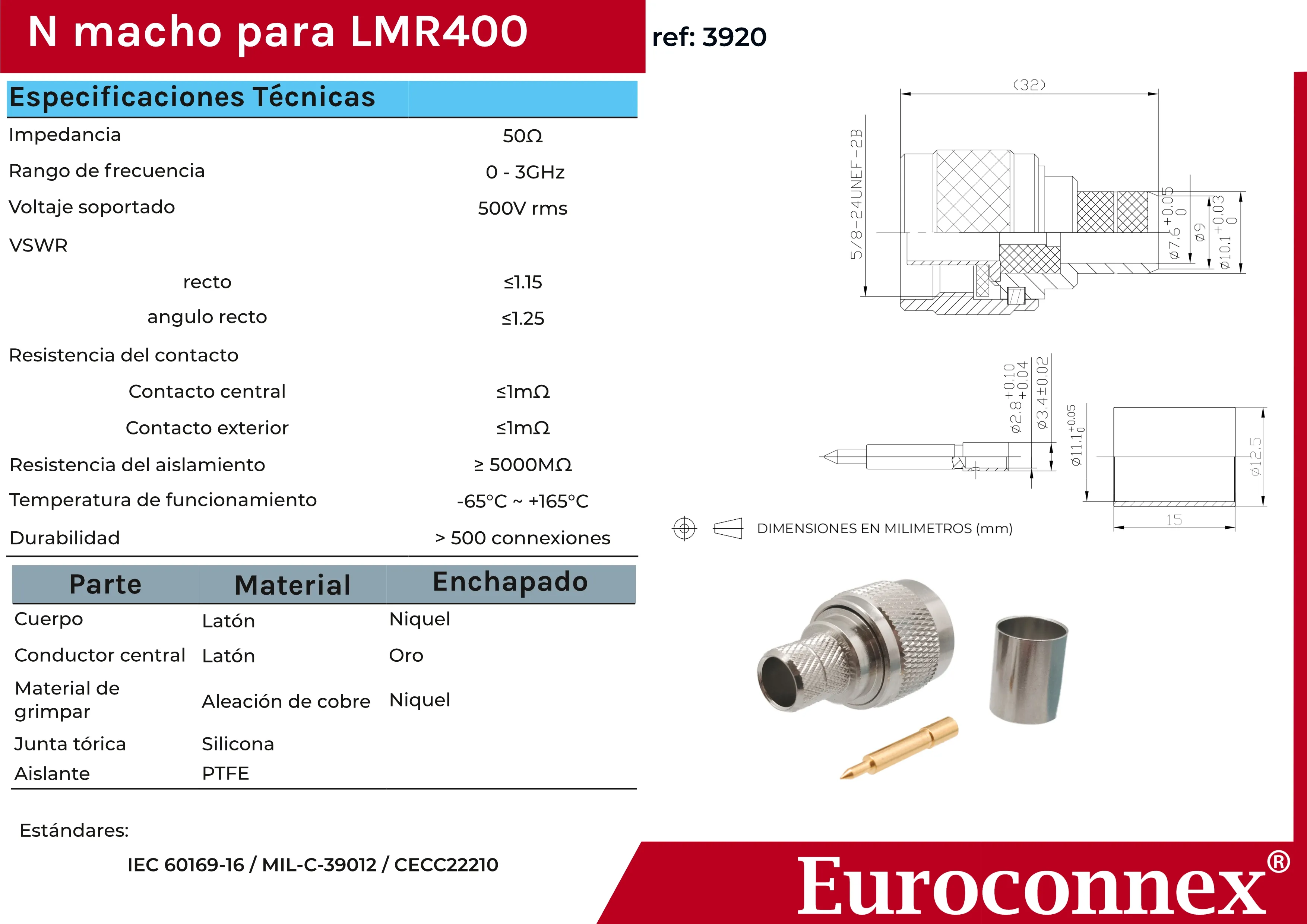 LMR400, N Macho Crimpar, PTFE — imagen 2