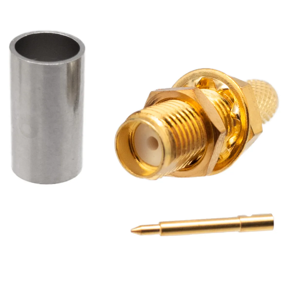 RG58 / LMR200, R/P SMA Female Crimp Type, Bulkhead Connector