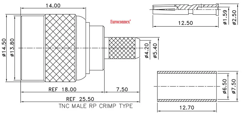 R/P LMR240/RG59, TNC Macho Crimpar, PTFE — imagen 2